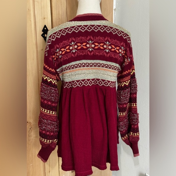 Free People Cabin Fever Burgundy Patterned Tunic Half Zip Tunic Top - Picture 5 of 5